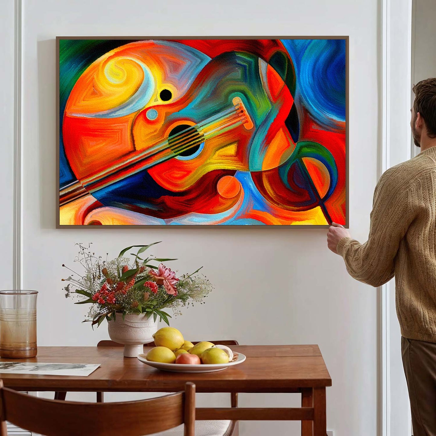 Tableau sur toile de guitare colorée