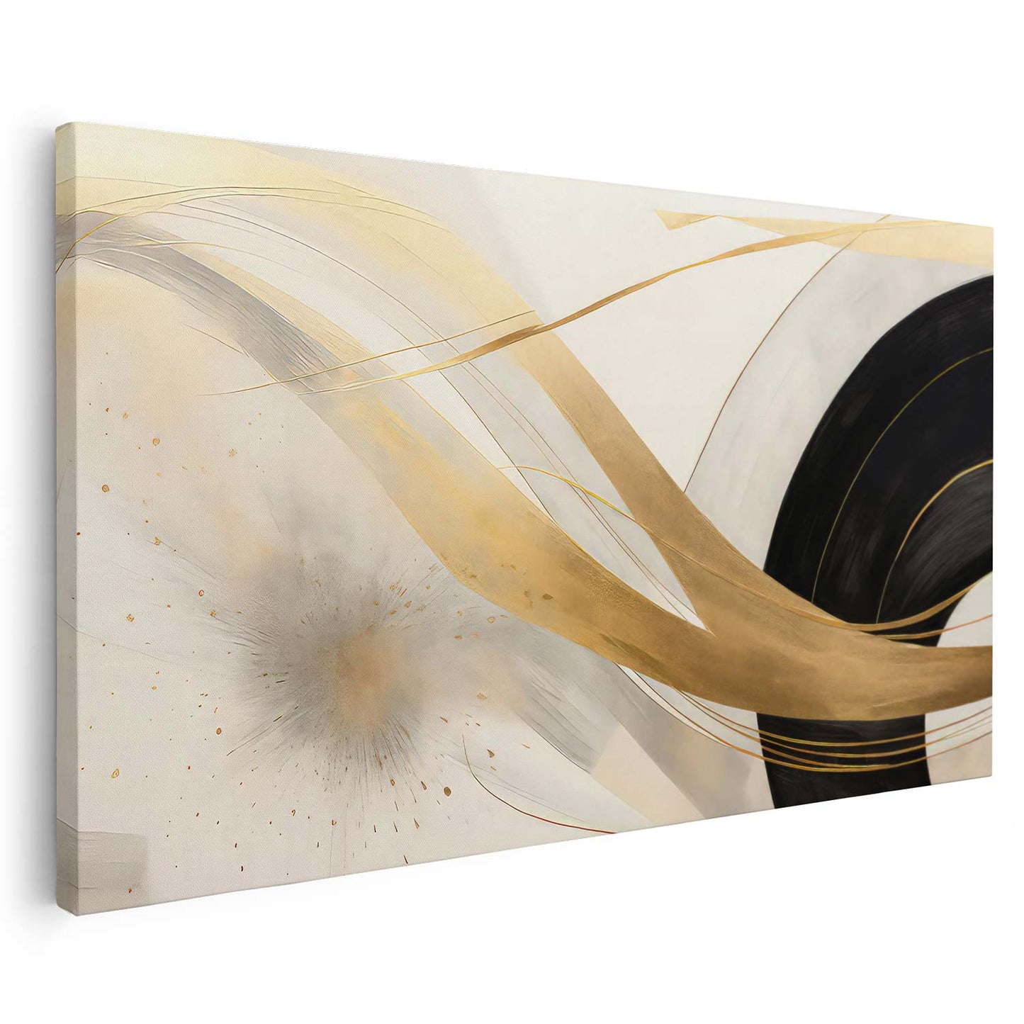 Tableau sur toile abstrait de lignes doré et noir moderne art