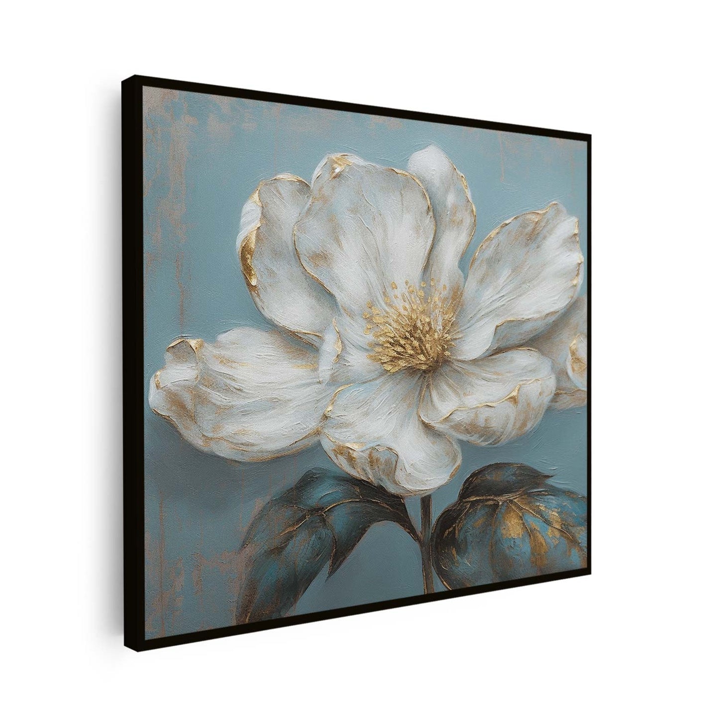 Tableau carré sur toile de fleur blanche