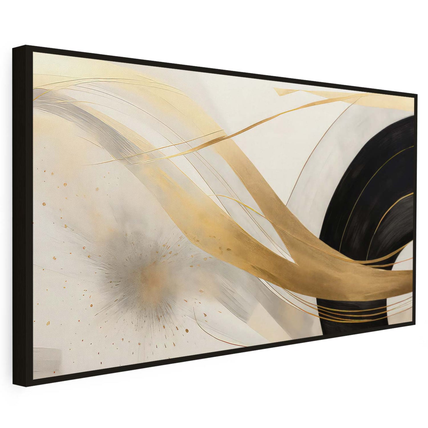 Tableau sur toile abstrait de lignes doré et noir moderne art