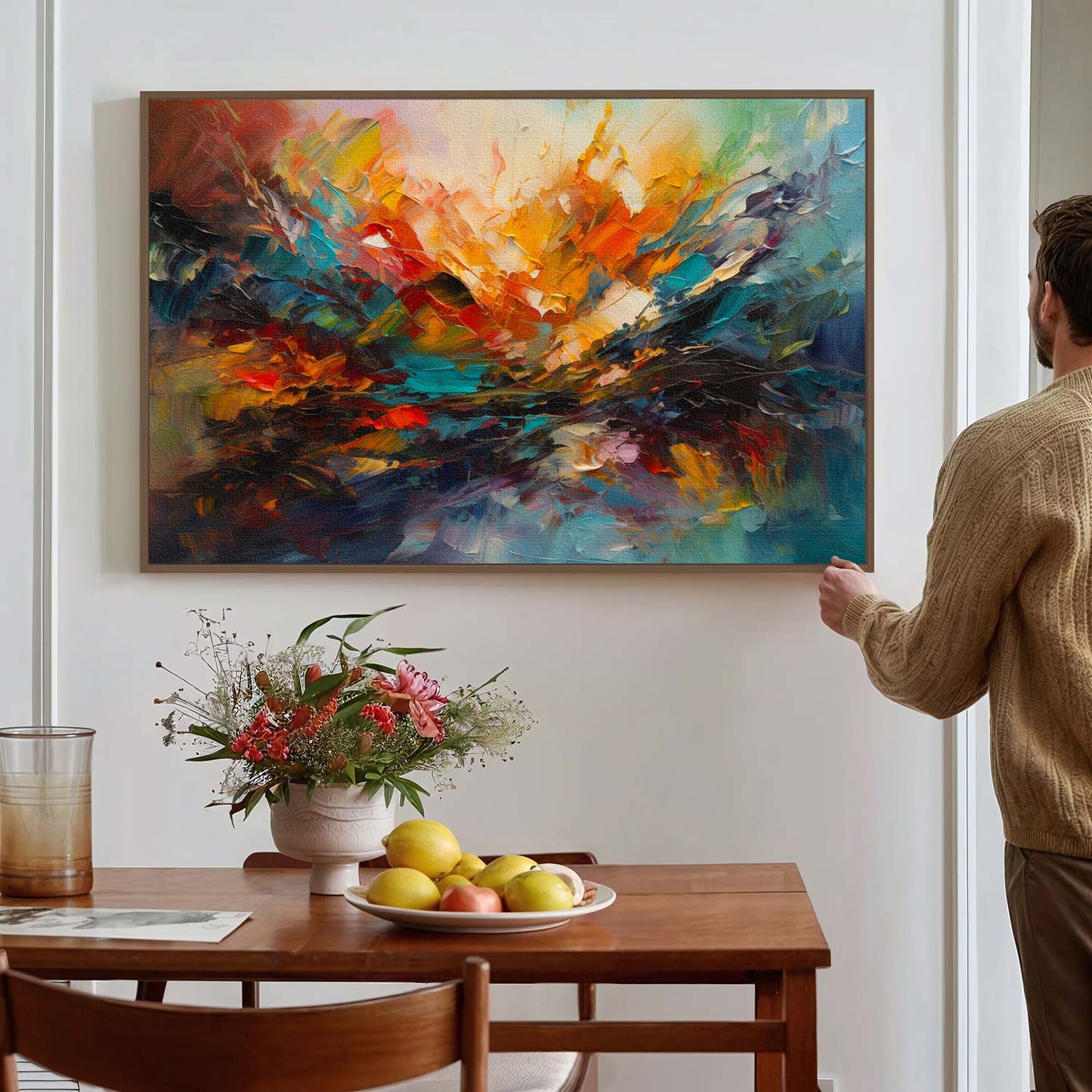 Tableau abstrait sur toile, effet peinture colorée