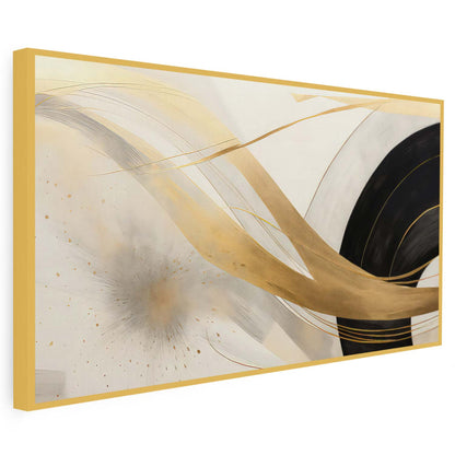 Tableau sur toile abstrait de lignes doré et noir moderne art