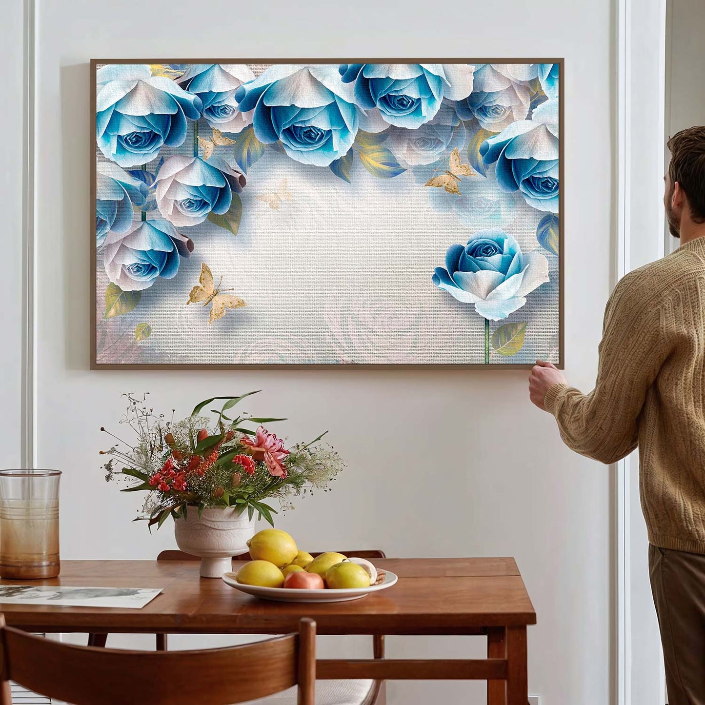 Tableau sur toile de fleurs bleues en 3D